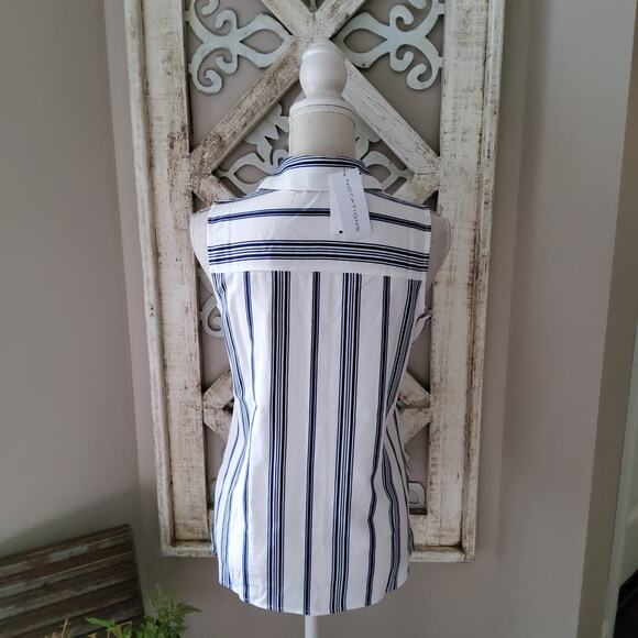 Notations Women's Sleeveless Collar Button Down Pocket Blouse Tank Top Stripe - Picture 3 of 7